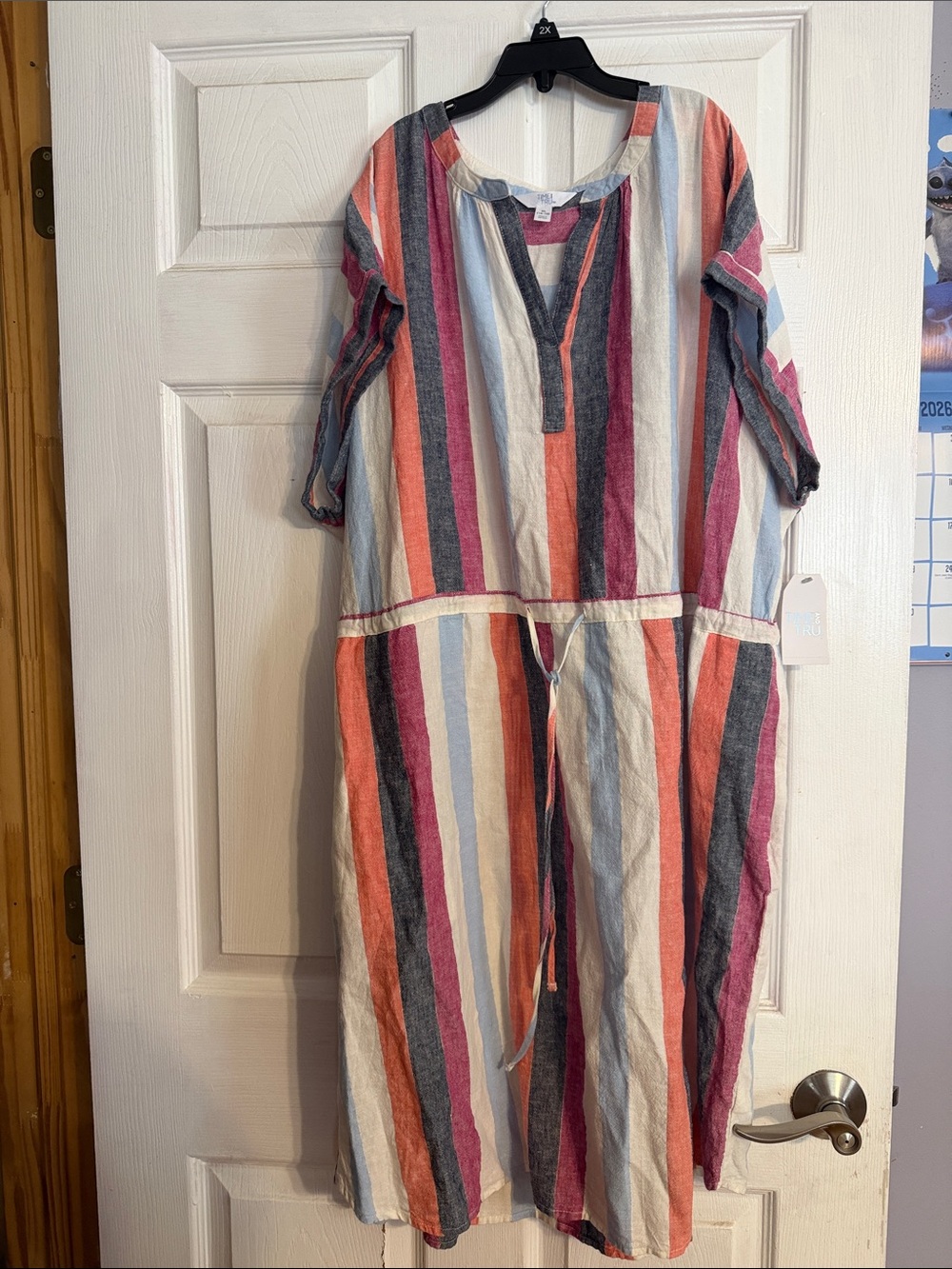 Striped Multicolor Boho Midi Dress - Orange, Pink, Blue, Gray